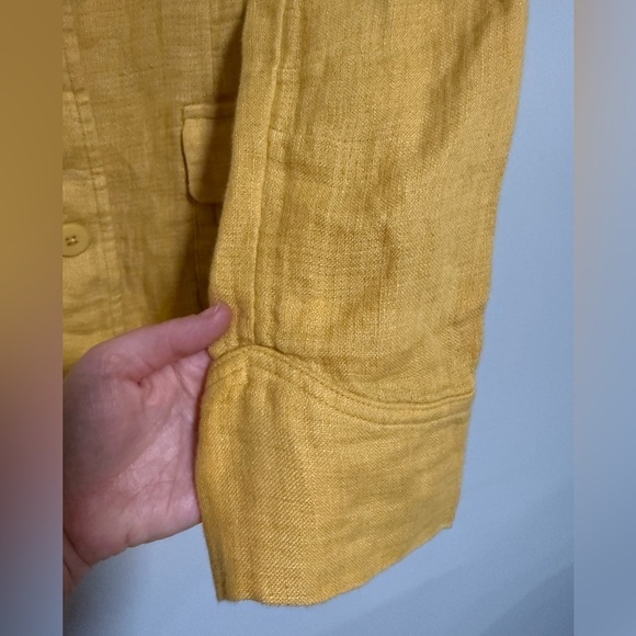 Eileen Fisher Yellow Gold Organic Linen Patch Pocket Jacket Size Medium Fall - Picture 5 of 8